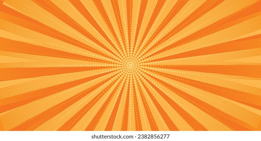 Yellow radial halftone background. Retro comic grain pixel texture. Pixelated dots cartoon wallpaper. Pop art fading wavy gradient pattern. 