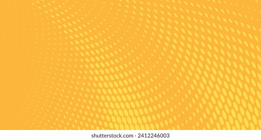 Yellow radial halftone background. Retro comic grain pixel texture. Pixelated dots cartoon wallpaper. Pop art fading wavy gradient pattern