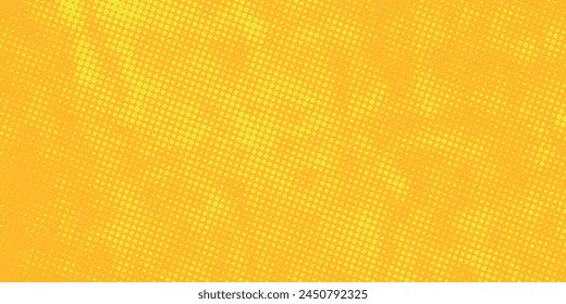 Yellow radial halftone background. Retro comic grain pixel texture.	
