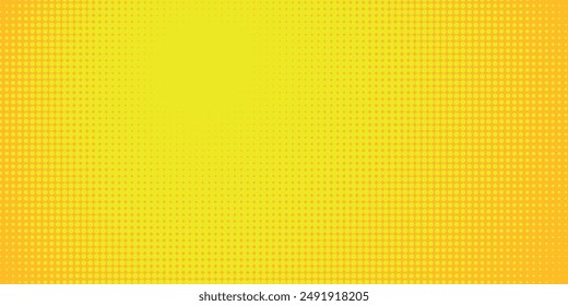 Yellow radial halftone background. Retro comic grain pixel texture. Pixel dot cartoon wallpaper	