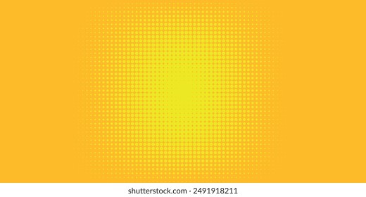 Yellow radial halftone background. Retro comic grain pixel texture. Pixel dot cartoon wallpaper	