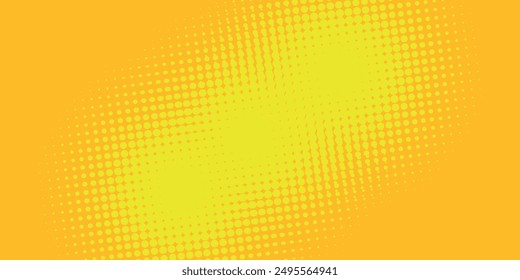 Gelber radialer Halbtonhintergrund. Komische Pixeltextur mit rückwirkenden Körnern.