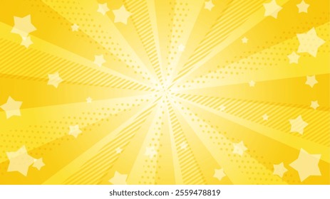 Yellow radiation with popping stars Background illustration.