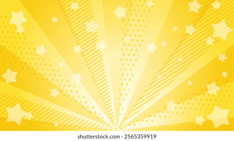 Yellow radiation with popping stars Background illustration.