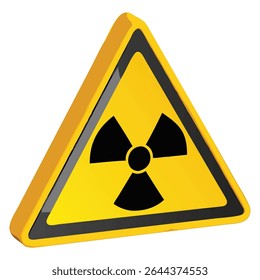 Yellow radiation warning sign triangular shape with black border for safety and caution symbol use