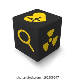 YELLOW radioactive information cube on layered vector file easy to modify colour or icons