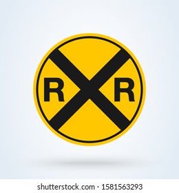 Yellow Rail Sign - Railroad warning. Simple vector modern icon design illustration.