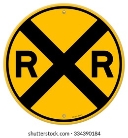 Yellow Rail Sign - Railroad warning symbol isolated on white background
