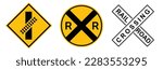 yellow railroad crossing sign. railway crossing. train rr crossing sign. railroad crossbuck. railroad advance warning sign 