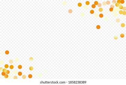 Yellow Rain Anniversary Transparent Background. Paper Dust Postcard. Golden Polka Glamour Texture. Circle Art Design.
