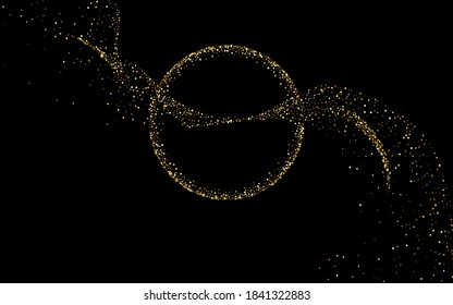 Yellow Rain Anniversary Vector Black Background. Art Confetti Illustration. Gold Dust Modern Texture. Shine Christmas Backdrop.