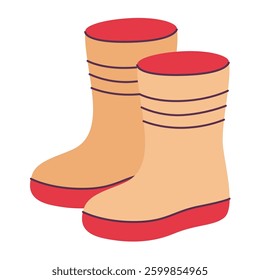 Yellow rain boots with various prints. Flat vector illustrations isolated on white background.