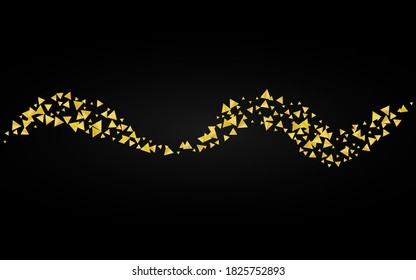 Yellow Rain Bright Black Background. Rich Shards Postcard. Golden Shine Anniversary Backdrop. Triangle Golden Pattern.