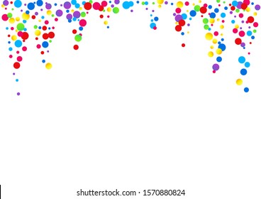 Yellow Rain Celebrate Pattern. Celebration Dot Card. Invitation Postcard. Rainbow Round Invitation Backdrop. Polka Flying Pattern.