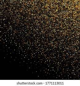 Yellow Rain Christmas Black Background. Falling Glow Illustration. Gold Confetti Paper Backdrop. Dust Glamour Wallpaper.