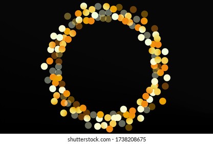 Gelber Regeneffekt schwarzer Hintergrund. Hintergrund des Vektors Gold Dot Bright Textur. Muster des Kreises.