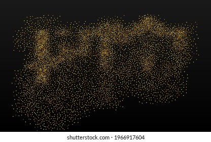 Yellow Rain Effect Black Background. Anniversary Round Backdrop. Golden Shine Golden Texture. Circle Isolated Pattern.