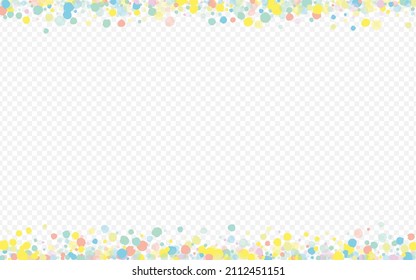 Yellow Rain Effect Transparent Background. Fun Confetti Design. Vector Polka Background. Orange Circle Carnival Wallpaper.