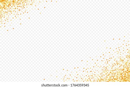 Yellow Rain Glamour Transparent Background. Isolated Dot Texture. Gold Circle Anniversary Design. Polka Light Invitation.