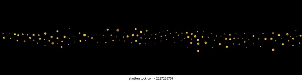 Vector De Lujo De Lluvia Amarilla Fondo Panorámico Negro. Patrón de puntos de novia. Ilustración del efecto de brillo dorado. Invitación Círculo Aislado.