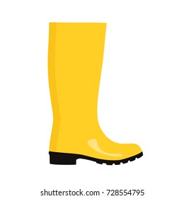 Yellow Rain rubber boots, wellington boots. rainy weather clothing isolated on the white background