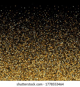 Yellow Rain Transparent Black Background. Abstract Sparkle Background. Gold Confetti Isolated Invitation. Splash Modern Pattern.