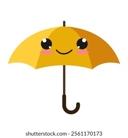 Yellow rain umbrella. Kawaii style. Vector illustration. Isolated on white background. Flat design.