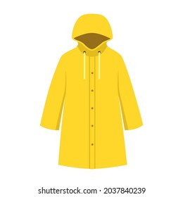Yellow Raincoat. Autumn raincoat protects from rain, leaves and cold. Comfortable fall clothing for men and women. Vector flat illustration, cartoon style.