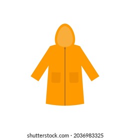 Yellow raincoat. Autumn or spring clothes element for rainy weather. Flat style design. Isolated vector illustration.