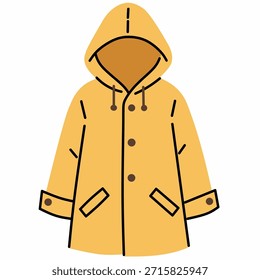Yellow raincoat in flat hand-drawn style for rainy weather illustrations. Great for seasonal fashion visuals, kids content, and cozy autumn themes.