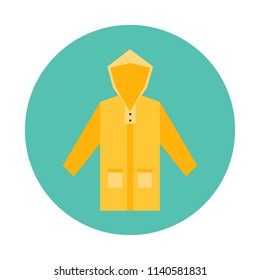 Yellow Raincoat flat icon isolated on blue background. Simple 
Raincoat sign symbol in flat style. Autumn element Vector illustration for web and mobile design.