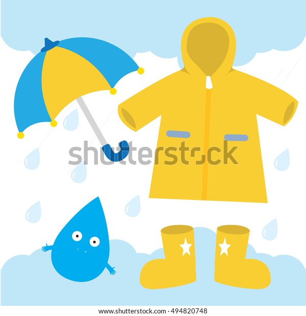 Yellow Raincoat Umbrella Pair Rain Boots Stock Vector (Royalty Free ...