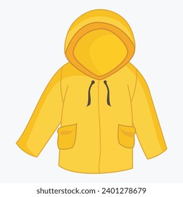 Yellow raincoat vector illustration for winter and rain protection isolated on white background.