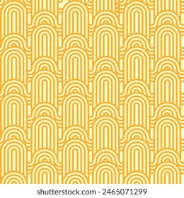 Yellow ramen noodles seamless pattern or pasta waves ornament, vector background. Asian Japanese food or Chinese cuisine menu cover and lunar New Year background with ramen noodle scales pattern