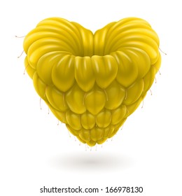 Yellow raspberry heart. Illustration on white background. 