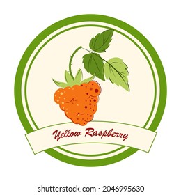 Yellow Raspberry Jam and Marmalade Label. Ripe Berries for Jam, Dessert and Marmalade. Flat style Vector Illustration.