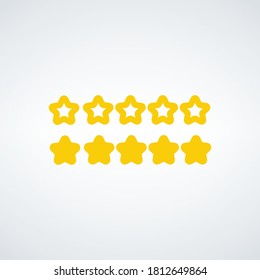 Yellow rating stars button. five rank stars. Stock vector illustration isolated on white background.