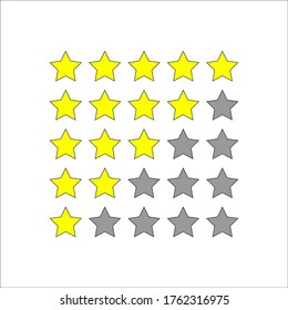 Yellow rating stars. Five stars customer product rating review. Ranking symbol. Vector illustration. EPS 10