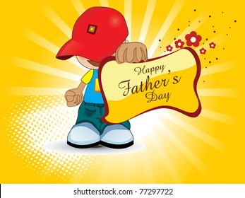 yellow rays background with boy holding father day card