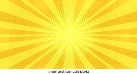 Yellow Rays Background Pop Art Retro Vector Illustration Kitsch Drawing