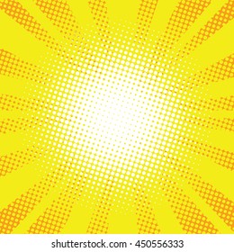 Yellow Rays Pop Art Retro Comic Background Vector Illustration.