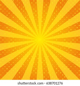 Yellow rays pop art. Retro background vector illustration.
