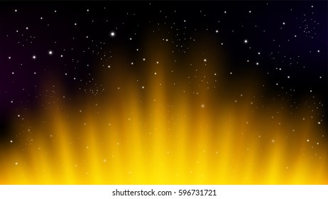 Yellow rays rising on dark background, suitable for space concept, and other. Vector Illustration