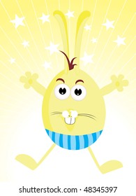 yellow rays, star background with isolated egg