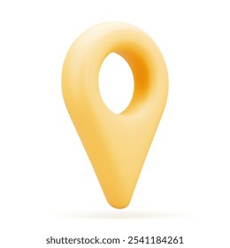 Yellow realistic 3D map pin pointer icon. Isolated on a white background. Vector illustration.
