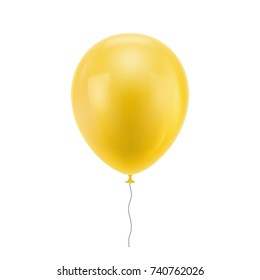 Yellow realistic balloon. Yellow inflatable ball realistic isolated white background. Balloon in the form of a vector illustration