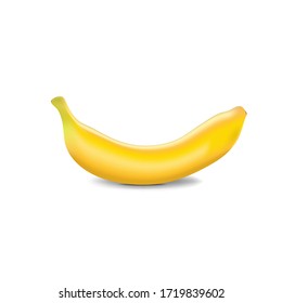 Yellow, realistic banana on a white isolated background.