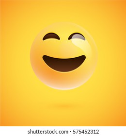 Yellow realistic emoticon smiley face, vector illustration