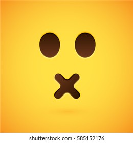 yellow realistic emoticon smiley face, vector illustration