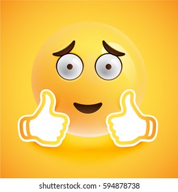 Yellow Realistic Emoticon Smiley Face Thumbs Stock Vector Royalty Free Shutterstock